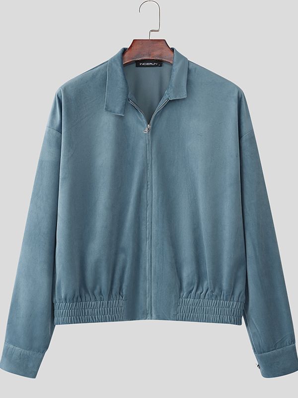 Men's Solid Velvet Long Sleeve Jacket SKUL34129