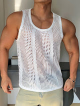 Mens Solid Mesh See Through U-Neck Vest SKUK57934