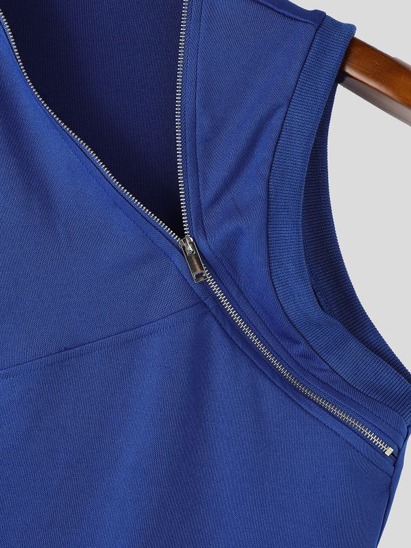 Men's Deconstructed Avant-Garde Asymmetric Diagonal Zipper Paneled Tank SKUL68059