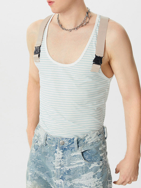 Mens  Fashion Striped U-Neck Sleeveless Tank SKUK64014