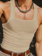 Mens Solid Color Square Neck Sleeveless Tank SKUL06412