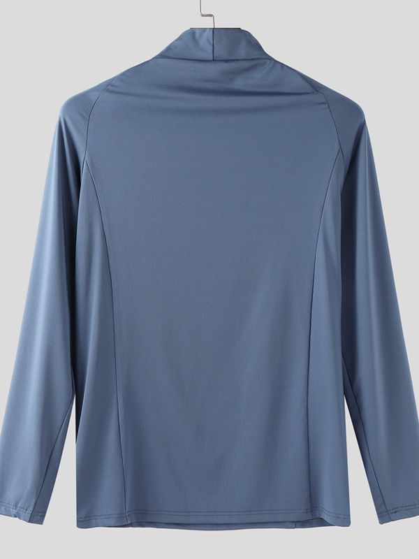 Men's Solid Color Zip Long Sleeve T Shirt SKUL35283
