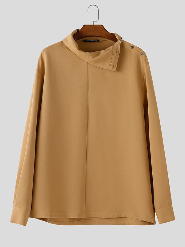 Men's Deconstructed Asymmetrical Collar Long Sleeve Shirt SKUL36676