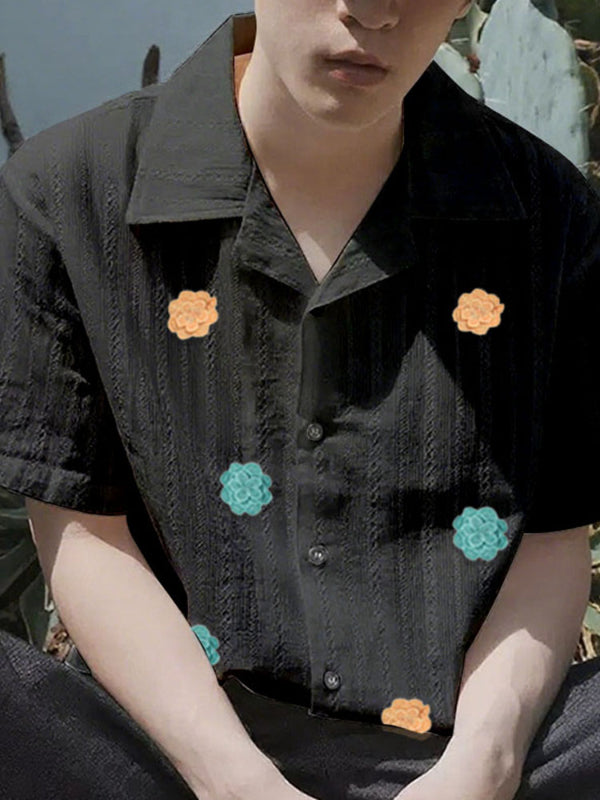 Men's 3D Floral Patchwork Sheer Short Sleeve Shirt SKUL15198