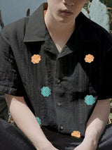 Men's 3D Floral Patchwork Sheer Short Sleeve Shirt SKUL15198