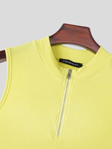 Men's Korean Minimalist Casual Ribbed Knit Half Zip Slim Fit Tank SKUL69704