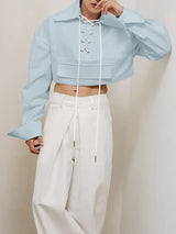 Men's Drawstring Tie Cropped Long Sleeve Shirt SKUL34230