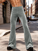 Men's Retro Disco Lustrous Velvet Butt Lifting Bell Bottom Floor Length Flared Pant SKUL83499