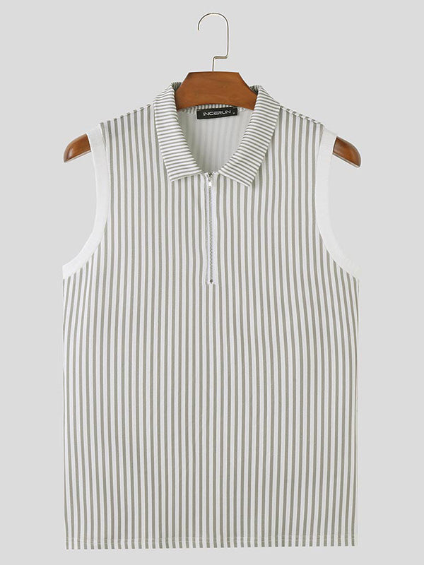 Mens  Solid Color Striped Collared Tank SKUK72480