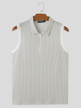 Mens  Solid Color Striped Collared Tank SKUK72480