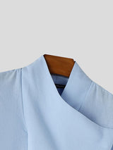 Men's Avant-Garde Minimalist Architectural Wrap-Front High-Collar Shorts Sleeve Shirt SKUL63670