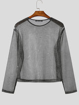 Mens Sparkling Mesh Sheer Long-Sleeve T-Shirt SKUK84570