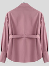 Men's Solid Belt Patchwork Long Sleeve Shirt SKUL32852