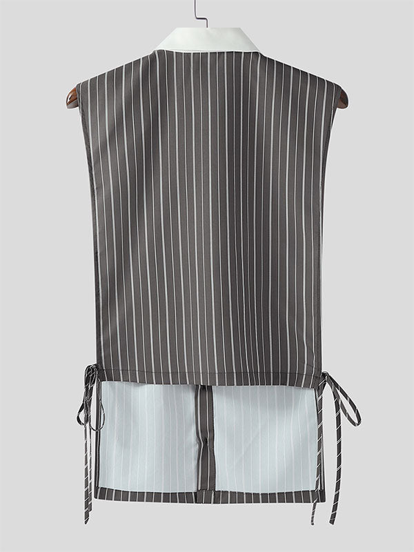 Mens Striped Side Tie Sleeveless Shirt SKUL14454