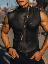 Mens Solid Color Glitter Sheer Mesh Tank SKUL05496