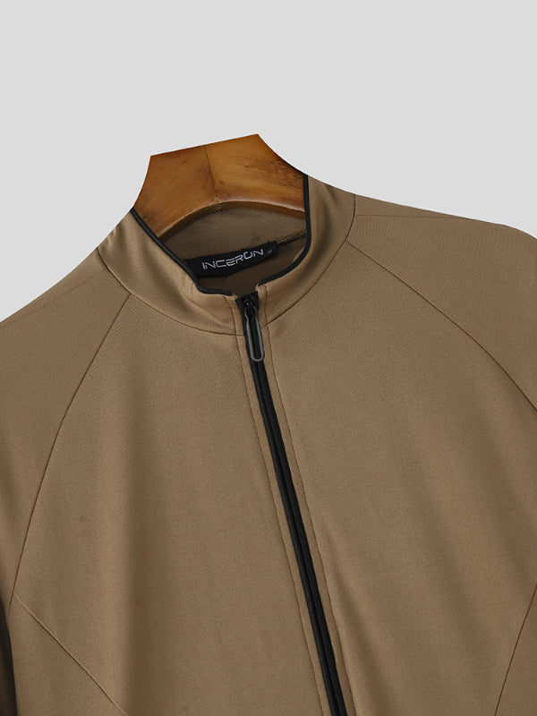 Men's Contrast Trim Asymmetric Hem Long Sleeve Jacket SKUL25971