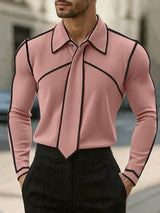 Men's Tie Patchwork Colorblock Texture Long Sleeve Shirt SKUL29721