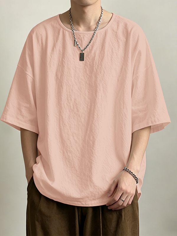 Men's Solid Color Textured Drop Shoulder T-shirt SKUL60136