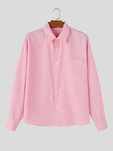 Men's Smart Chic Daily Commute Vertical Stripe Silk Satin Chest Pocket Shirt SKUL86800