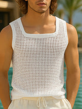 Mens Sheer Mesh Hollow Square Neck Tank SKUL15530