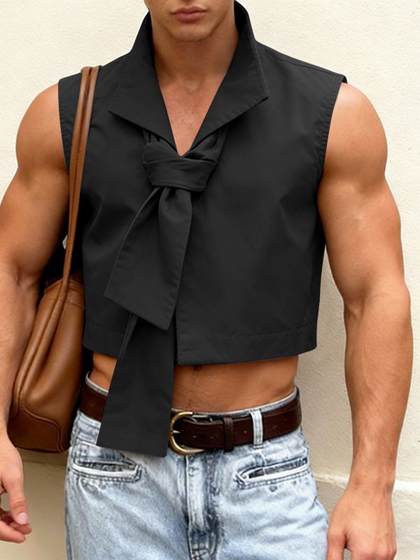 Men's Solid Color Knot Cropped Waistcoat SKUL45057