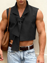 Men's Solid Color Knot Cropped Waistcoat SKUL45057