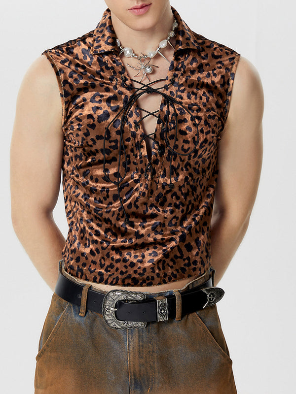 Mens Leopard Print Straps Sleeveless Crop Tops SKUK58193