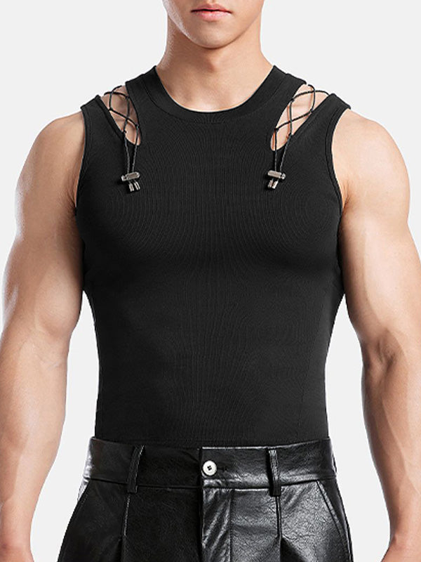 Mens Cutout Paneled Textured Sleeveless Tank SKUK92636