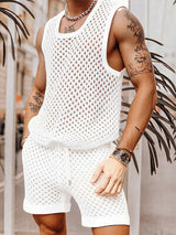 Men's Plain Sheer Mesh Two Pieces Outfit SKUL17929