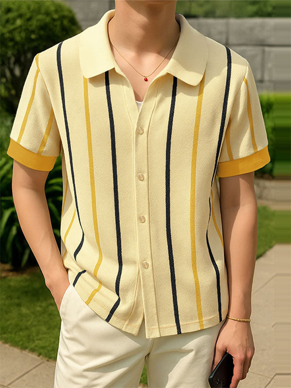 Men's Vertical Stripe Colorblock Short Sleeve Shirt SKUL23895