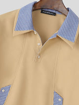 Men's Plaid Patchwork Collar Short Sleeve Shirt SKUL46212