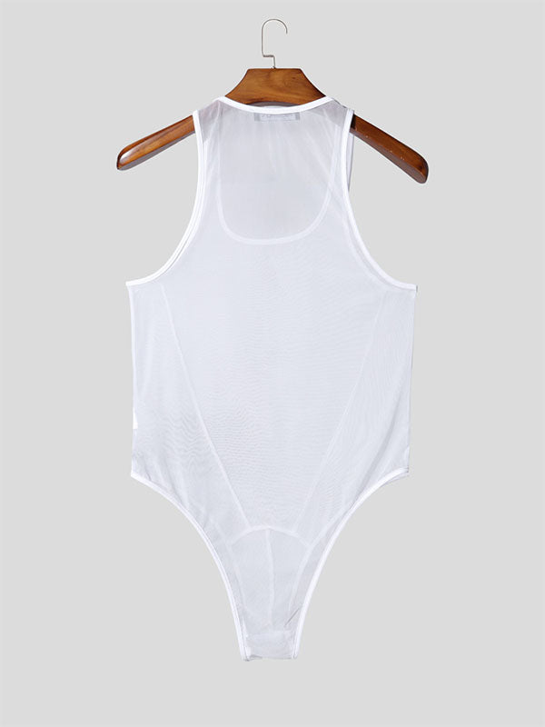 Men's Solid Color Cut Slim Fit Bodysuit SKUL21299