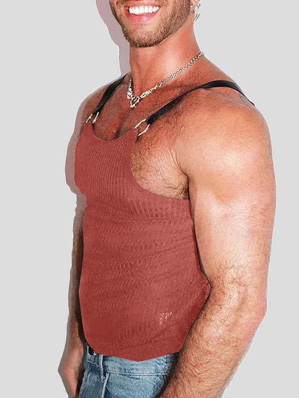 Mens Striped Textured Fitted Sleeveless Tank SKUL01119