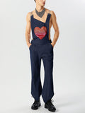 Mens Heart Patched Chain Strap Overall SKUK07280