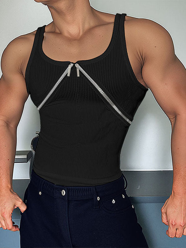 Mens Minimalist Textured Zip-Up Sleeveless Tank SKUL01090