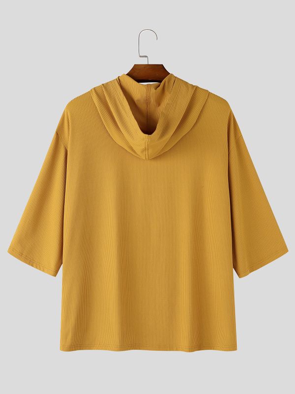 Men's High Street Casual Ribbed Drop Shoulder Hooded Half Sleeve T-shirt SKUL74691