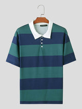 Mens Colorblocked Knit Striped Short Sleeve Shirt SKUK66553