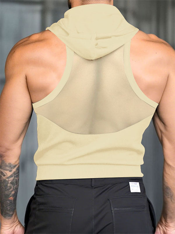 Mens Solid Color Sheer Mesh Hooded Tank SKUL10706