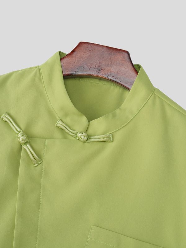 Men's Frog Button Stand Collar Tie Cuff Shirt SKUL57723