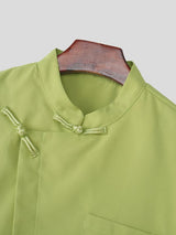 Men's Frog Button Stand Collar Tie Cuff Shirt SKUL57723