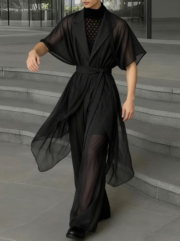 Men's Sheer Mesh Loose Two Pieces Outfit SKUL40210