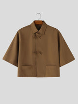 Men's Solid Color Bow Button Short Sleeve Shirt SKUL56279