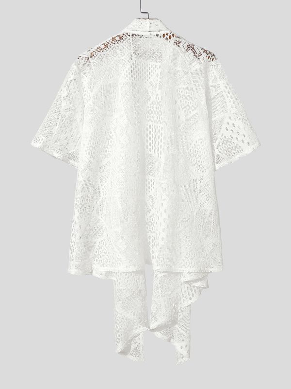 Men's Summer Beach Sheer Crochet Lace Open Front Kimono Cardigan SKUL69702