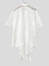 Men's Summer Beach Sheer Crochet Lace Open Front Kimono Cardigan SKUL69702