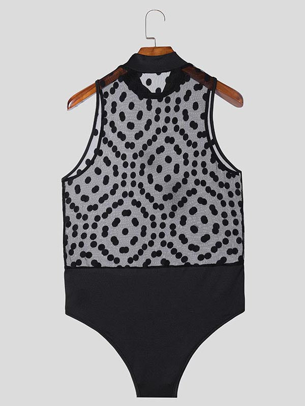 Mens Polka Dot Mesh Sheer Bodysuit SKUK99039