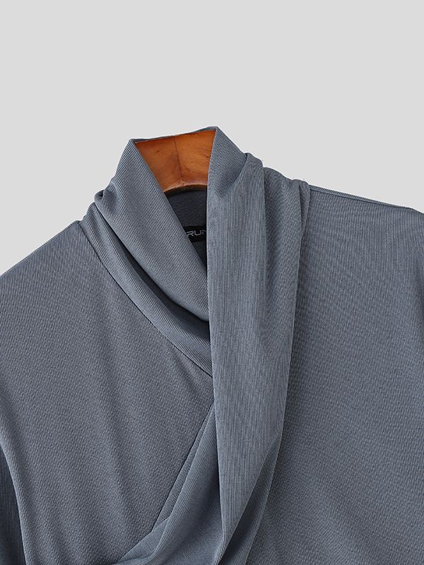 Men's Solid Color Textured Knit Long Sleeve Sweater SKUL49860