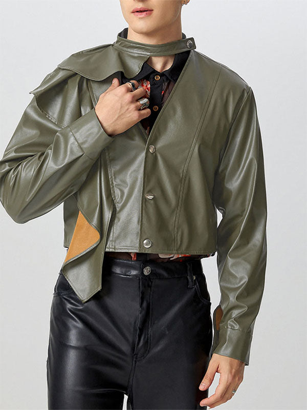 Mens Faux Leather Cropped Long-Sleeve Jacket SKUK82410