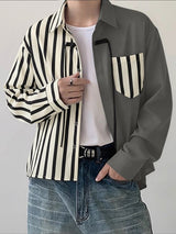 Men's Stripe Contrast Color Frog Button Long Sleeve Shirt SKUL41046