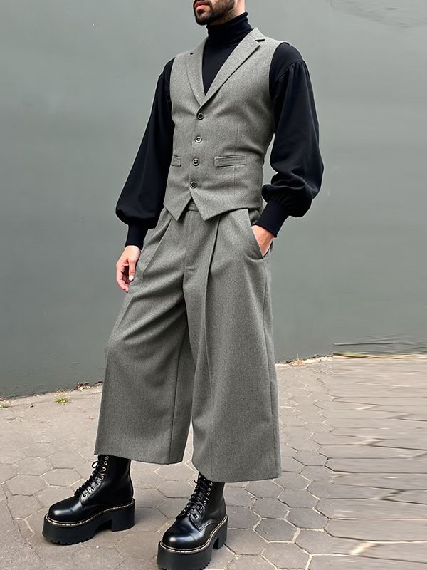 Men's Solid Color Textured Two Pieces Outfit SKUL35110