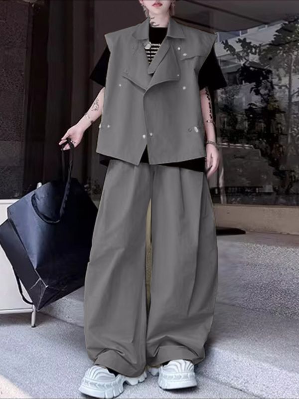 Men's Solid Lapel Drawstring Two Pieces Outfit SKUL31923